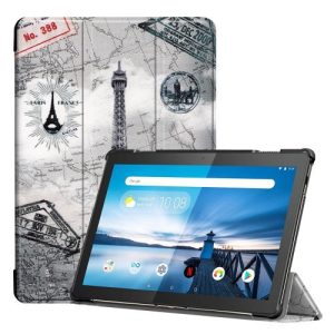 Lenovo Tab M10 (10.1) TB-X605F, mappa tok, Eiffel torony, térkép minta, Trifold, szürke