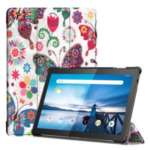 Lenovo Tab M10 (10.1) TB-X605F, mappa tok, Trifold, színes nagy pillangó minta, fehér