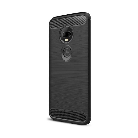 Motorola Moto G7, TPU szilikon tok, közepesen ütésálló, szálcsiszolt, karbon minta, fekete