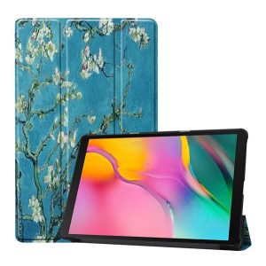 Samsung Galaxy Tab A 10.1 (2019) SM-T510 / T515, mappa tok, virág minta, Trifold, zöld/színes