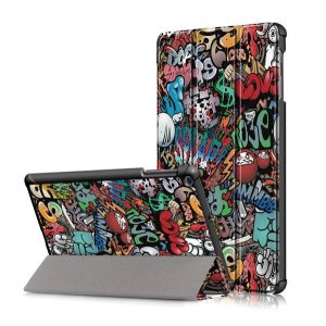 Samsung Galaxy Tab A 10.1 (2019) SM-T510 / T515, mappa tok, graffiti minta, Trifold, színes