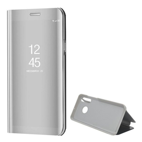 Huawei P30 Lite, Oldalra nyíló tok, hívás mutatóval, Smart View Cover, ezüst (utángyártott)