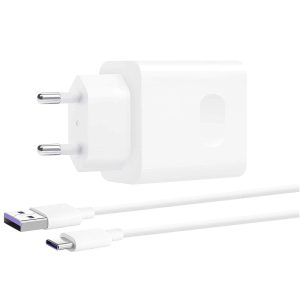 Hálózati töltő adapter, 40W, USB aljzat, USB Type-C kábellel, gyorstöltés, Huawei CP84, fehér, gyári