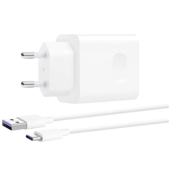 Hálózati töltő adapter, 40W, USB aljzat, USB Type-C kábellel, gyorstöltés, Huawei CP84, fehér, gyári