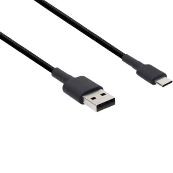 USB töltő- és adatkábel, USB Type-C, 100 cm, 3000 mA, cipőfűző minta, Xiaomi Mi Braided, fekete, gyári, SJV4109GL