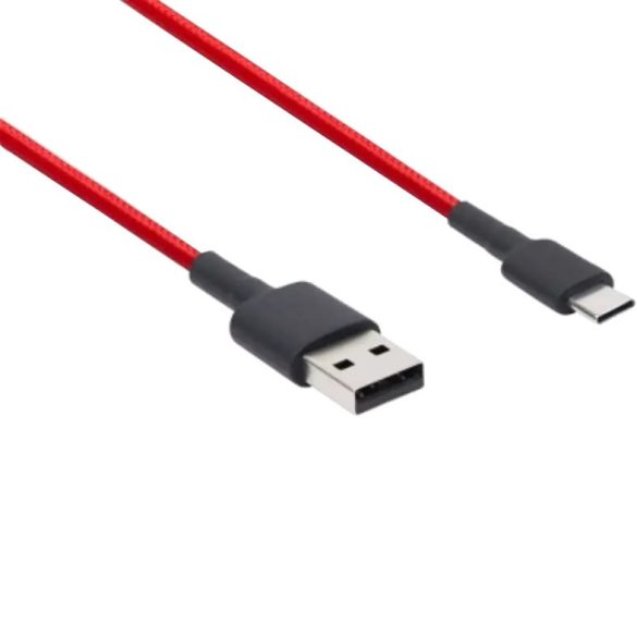 USB töltő- és adatkábel, USB Type-C, 100 cm, 3000 mA, cipőfűző minta, Xiaomi Mi Braided, piros, gyári, SJV4110GL
