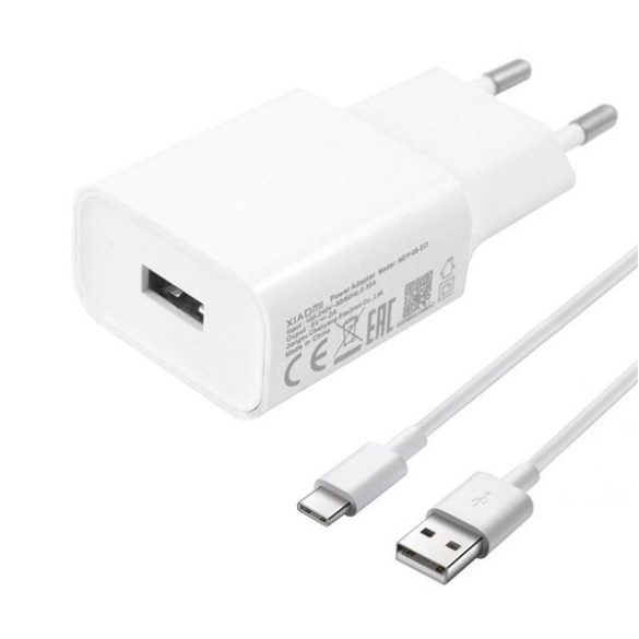 Hálózati töltő adapter, 10W, USB aljzat, USB Type-C kábellel, Xiaomi, fehér, gyári