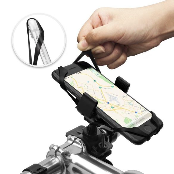 Univerzális, kerékpáros / biciklis tartó, 50 - 89 mm, kormányra szerelhető, 360°-ban forgatható, Spigen A250, fekete