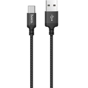 USB töltő- és adatkábel, USB Type-C, 100 cm, 3000 mA, törésgátlóval, cipőfűző minta, Hoco X14 Times Speed, fekete