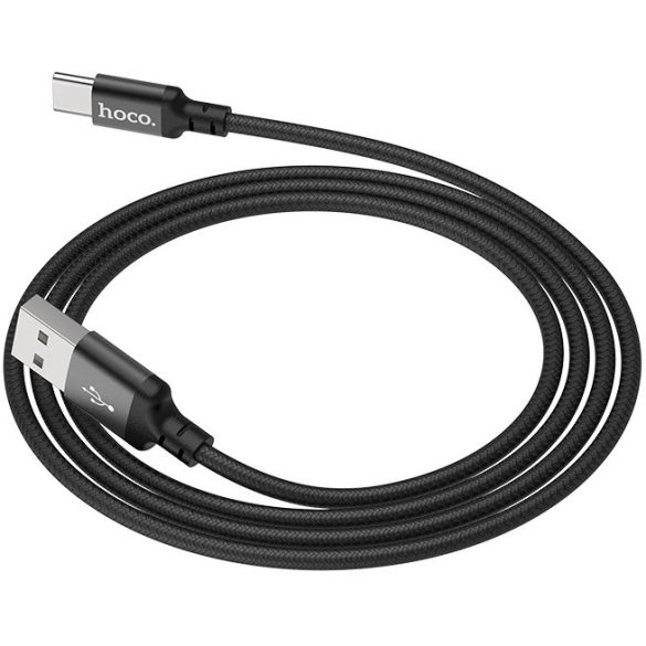 USB töltő- és adatkábel, USB Type-C, 100 cm, 3000 mA, törésgátlóval, cipőfűző minta, Hoco X14 Times Speed, fekete