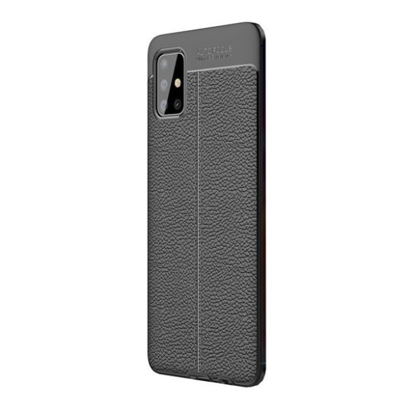 Samsung Galaxy A51 SM-A515F, Szilikon tok, bőrhatású, varrásminta, fekete