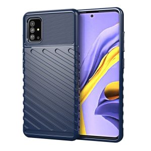 Samsung Galaxy A51 SM-A515F, Szilikon tok, közepesen ütésálló, domború csíkos minta, sötétkék