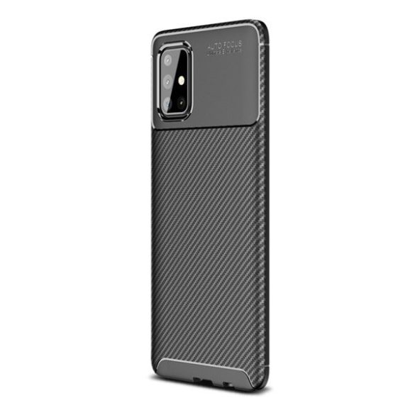 Samsung Galaxy A71 SM-A715F, Szilikon tok, közepesen ütésálló, légpárnás sarok, karbon minta, fekete