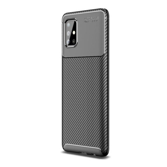Samsung Galaxy A51 SM-A515F, Szilikon tok, közepesen ütésálló, légpárnás sarok, karbon minta, fekete