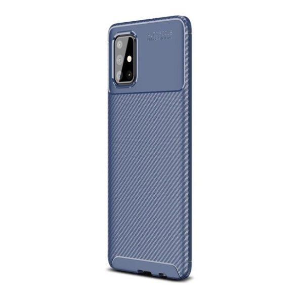 Samsung Galaxy A71 SM-A715F, Szilikon tok, közepesen ütésálló, légpárnás sarok, karbon minta, kék