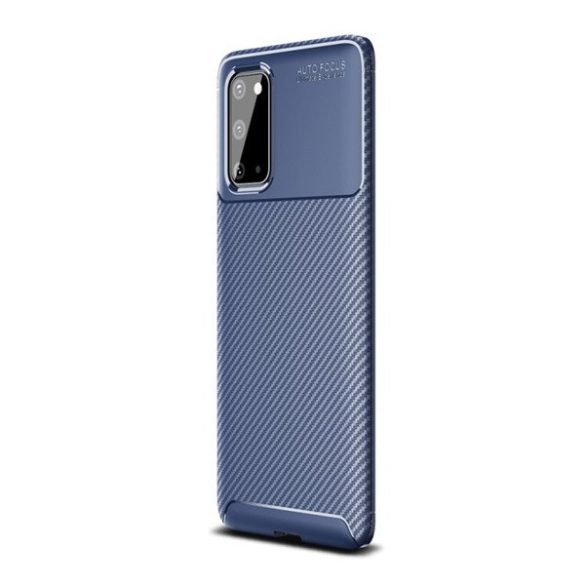 Samsung Galaxy S20 / S20 5G SM-G980 / G981, Szilikon tok, közepesen ütésálló, légpárnás sarok, karbon minta, kék