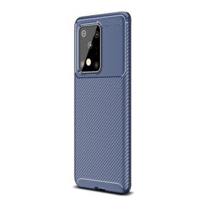 Samsung Galaxy S20 Ultra 5G SM-G988, Szilikon tok, közepesen ütésálló, légpárnás sarok, karbon minta, kék