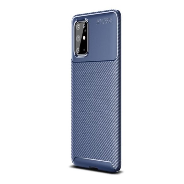 Samsung Galaxy S20 Plus / S20 Plus 5G SM-G985 / G986, Szilikon tok, közepesen ütésálló, légpárnás sarok, karbon minta, kék