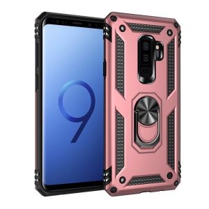 Samsung Galaxy S9 Plus SM-G965, Műanyag hátlap védőtok, közepesen ütésálló, szilikon belső, telefontartó gyűrű, Defender, vörösarany