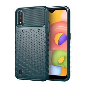 Samsung Galaxy A01 SM-A015F, Szilikon tok, közepesen ütésálló, domború csíkos minta, zöld