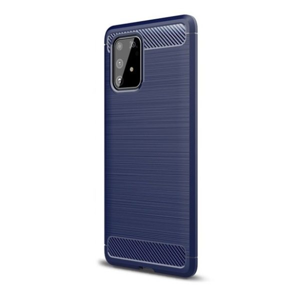 Samsung Galaxy S10 Lite SM-G770, Szilikon tok, közepesen ütésálló, szálcsiszolt, karbon minta, sötétkék