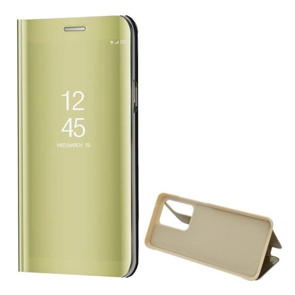 Samsung Galaxy S20 Ultra 5G SM-G988, Oldalra nyíló tok, hívás mutatóval, Smart View Cover, arany (utángyártott)