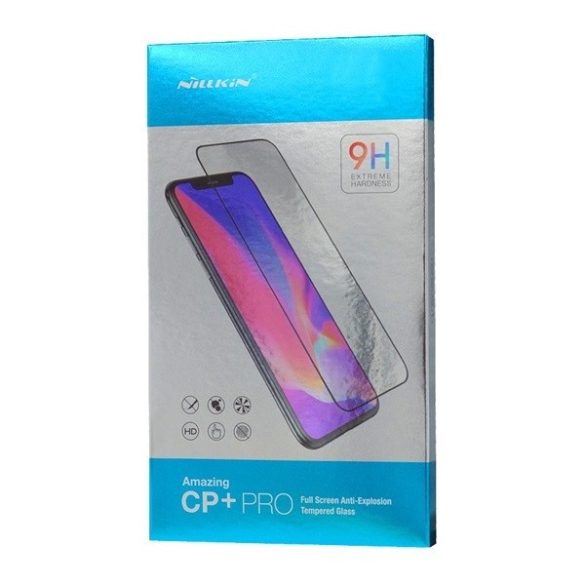 Huawei P40 Lite, Kijelzővédő fólia, ütésálló fólia (az íves részre is!), Tempered Glass (edzett üveg), Full Glue, Nillkin, CP+ PRO, fekete