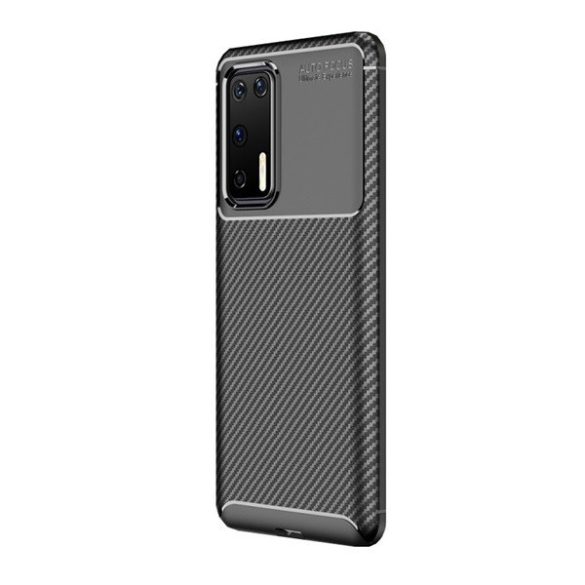 Huawei P40, Szilikon tok, közepesen ütésálló, légpárnás sarok, karbon minta, fekete