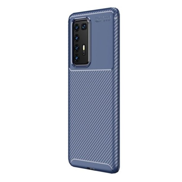 Huawei P40 Pro, Szilikon tok, közepesen ütésálló, légpárnás sarok, karbon minta, kék