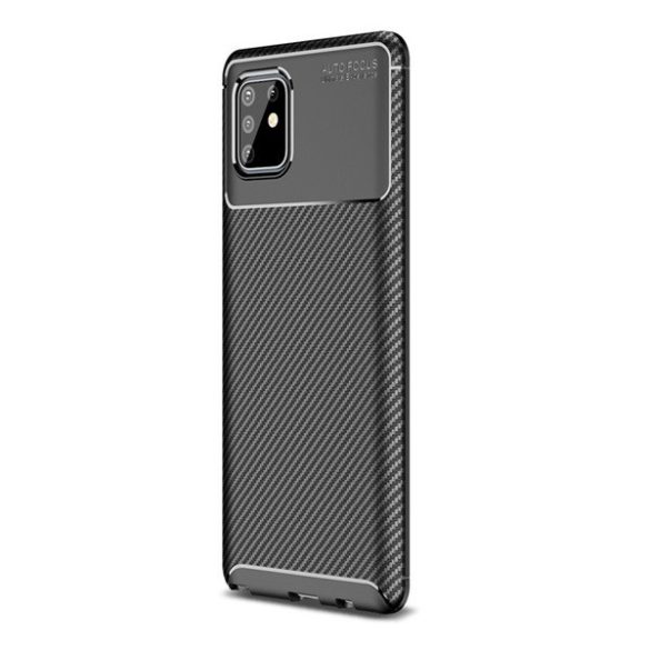 Samsung Galaxy Note 10 Lite SM-N770, Szilikon tok, közepesen ütésálló, légpárnás sarok, karbon minta, fekete