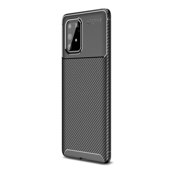 Samsung Galaxy S10 Lite SM-G770, Szilikon tok, közepesen ütésálló, légpárnás sarok, karbon minta, fekete