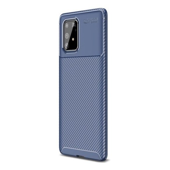 Samsung Galaxy S10 Lite SM-G770, Szilikon tok, közepesen ütésálló, légpárnás sarok, karbon minta, kék