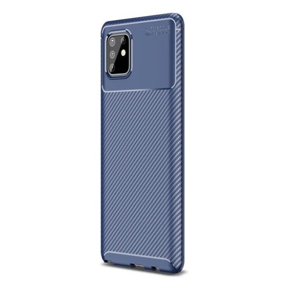 Samsung Galaxy Note 10 Lite SM-N770, Szilikon tok, közepesen ütésálló, légpárnás sarok, karbon minta, kék