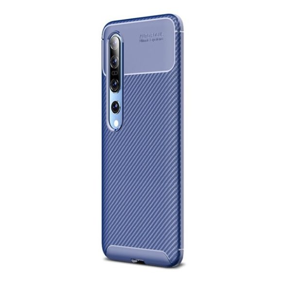 Xiaomi Mi 10 5G / 10 Pro 5G, Szilikon tok, közepesen ütésálló, légpárnás sarok, karbon minta, kék