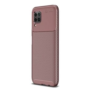 Huawei P40 Lite, Szilikon tok, közepesen ütésálló, légpárnás sarok, karbon minta, barna