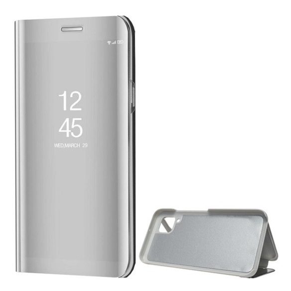 Huawei P40 Lite, Oldalra nyíló tok, hívás mutatóval, Smart View Cover, ezüst (utángyártott)