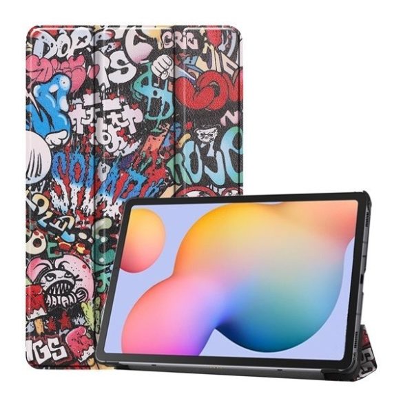 Samsung Galaxy Tab S6 Lite 10.4 / Tab S6 Lite 10.4 (2022) SM-P610 / P615 / P613 / P619, mappa tok, graffiti minta, Trifold, színes