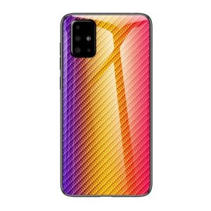 Samsung Galaxy A51 SM-A515F, Szilikon védőkeret, üveg hátlap, karbon minta, sárga