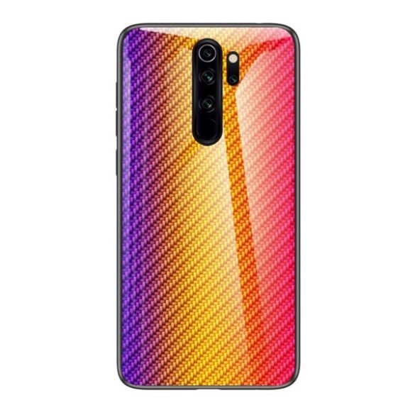 Xiaomi Redmi Note 8 Pro, Szilikon védőkeret, üveg hátlap, karbon minta, sárga