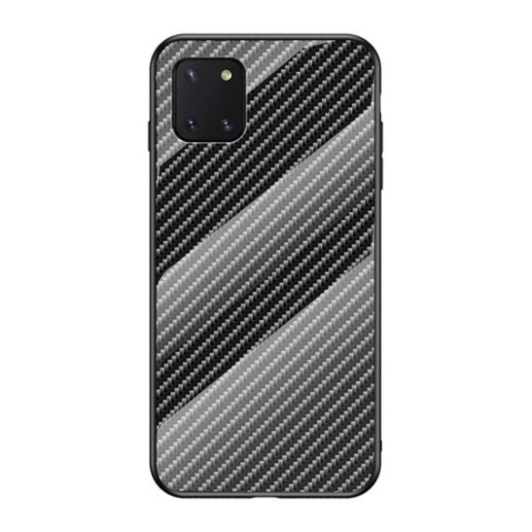 Samsung Galaxy Note 10 Lite SM-N770, Szilikon védőkeret, üveg hátlap, karbon minta, fekete