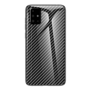 Samsung Galaxy A51 SM-A515F, Szilikon védőkeret, üveg hátlap, karbon minta, fekete