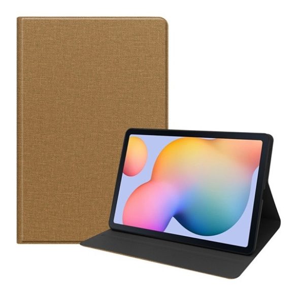 Samsung Galaxy Tab S6 Lite 10.4 (2020 / 2022 / 2024) SM-P610 / P615 / P613 / P619 / P620 / P625, mappa tok, stand, textil hatás, világosbarna