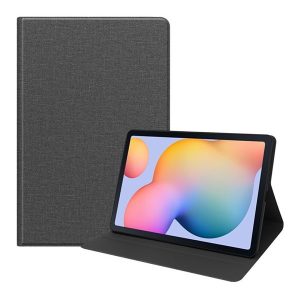 Samsung Galaxy Tab S6 Lite 10.4 (2020 / 2022 / 2024) SM-P610 / P615 / P613 / P619 / P620 / P625, mappa tok, stand, textil hatás, sötétszürke