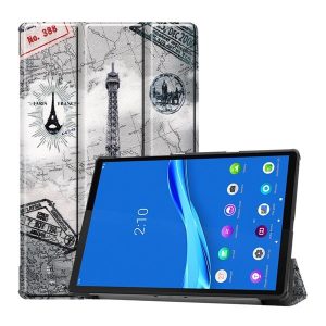 Lenovo Tab M10 Plus (10.3) TB-X606F, mappa tok, Eiffel torony, térkép minta, Trifold, szürke