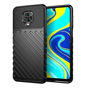 Xiaomi Redmi Note 9S / 9 Pro / 9 Pro Max, Szilikon tok, közepesen ütésálló, domború csíkos minta, fekete