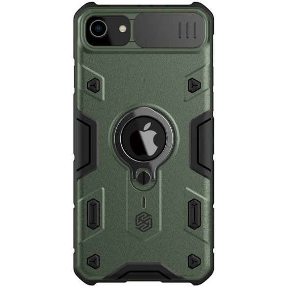 Apple iPhone SE (2020) / SE (2022), Műanyag hátlap védőtok, közepesen ütésálló, kamera védelem, telefontartó gyűrű, logó kivágással, Nillkin CamShield Armor, zöld