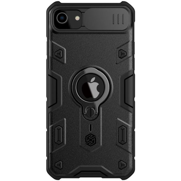 Apple iPhone SE (2020) / SE (2022), Műanyag hátlap védőtok, közepesen ütésálló, kamera védelem, telefontartó gyűrű, logó kivágással, Nillkin CamShield Armor, fekete