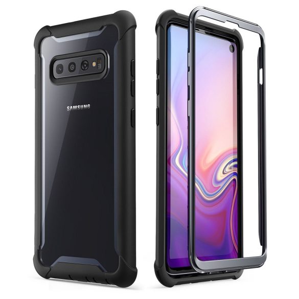 Samsung Galaxy S10 SM-G973, Műanyag hátlap védőtok (elő- és hátlapi), közepesen ütésálló, SupCase IBLSN, átlátszó/fekete