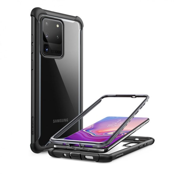 Samsung Galaxy S20 Ultra 5G SM-G988, Műanyag hátlap védőtok (elő- és hátlapi), közepesen ütésálló, SupCase IBLSN, átlátszó/fekete