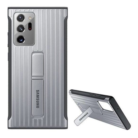 Samsung Galaxy Note 20 Ultra / 20 Ultra 5G SM-N985 / N986, Műanyag hátlap védőtok, dupla rétegű, kitámasztóval, ezüst, gyári